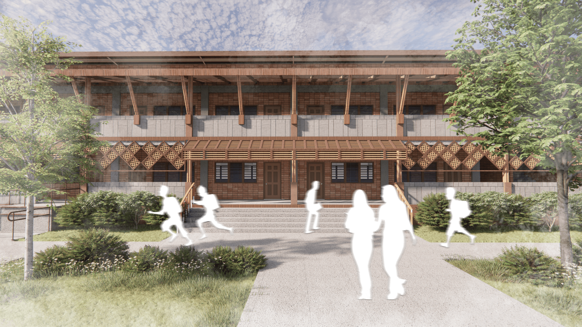 Architectural Capstone — two-storey institutional building with brick facade and timber canopy