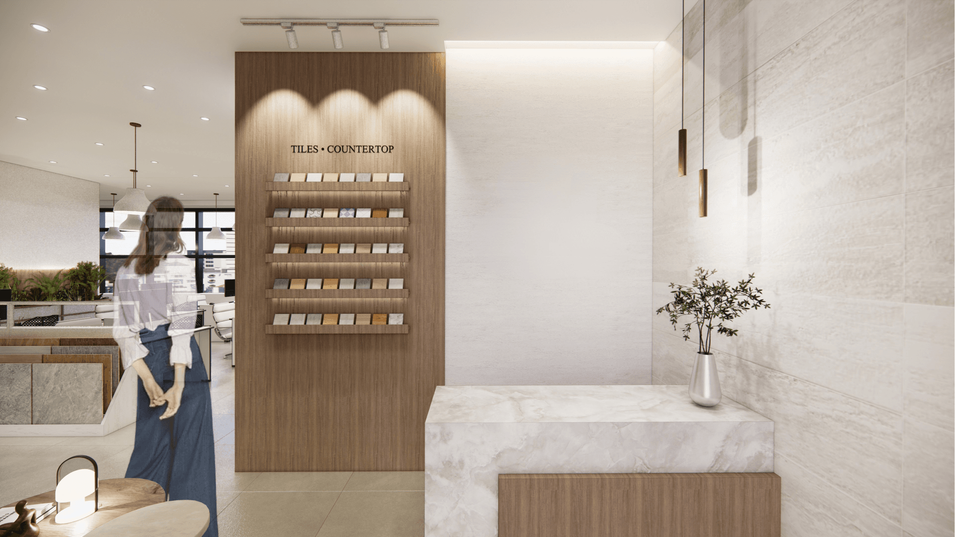 Tile Co. office and showroom interior with tile displays
