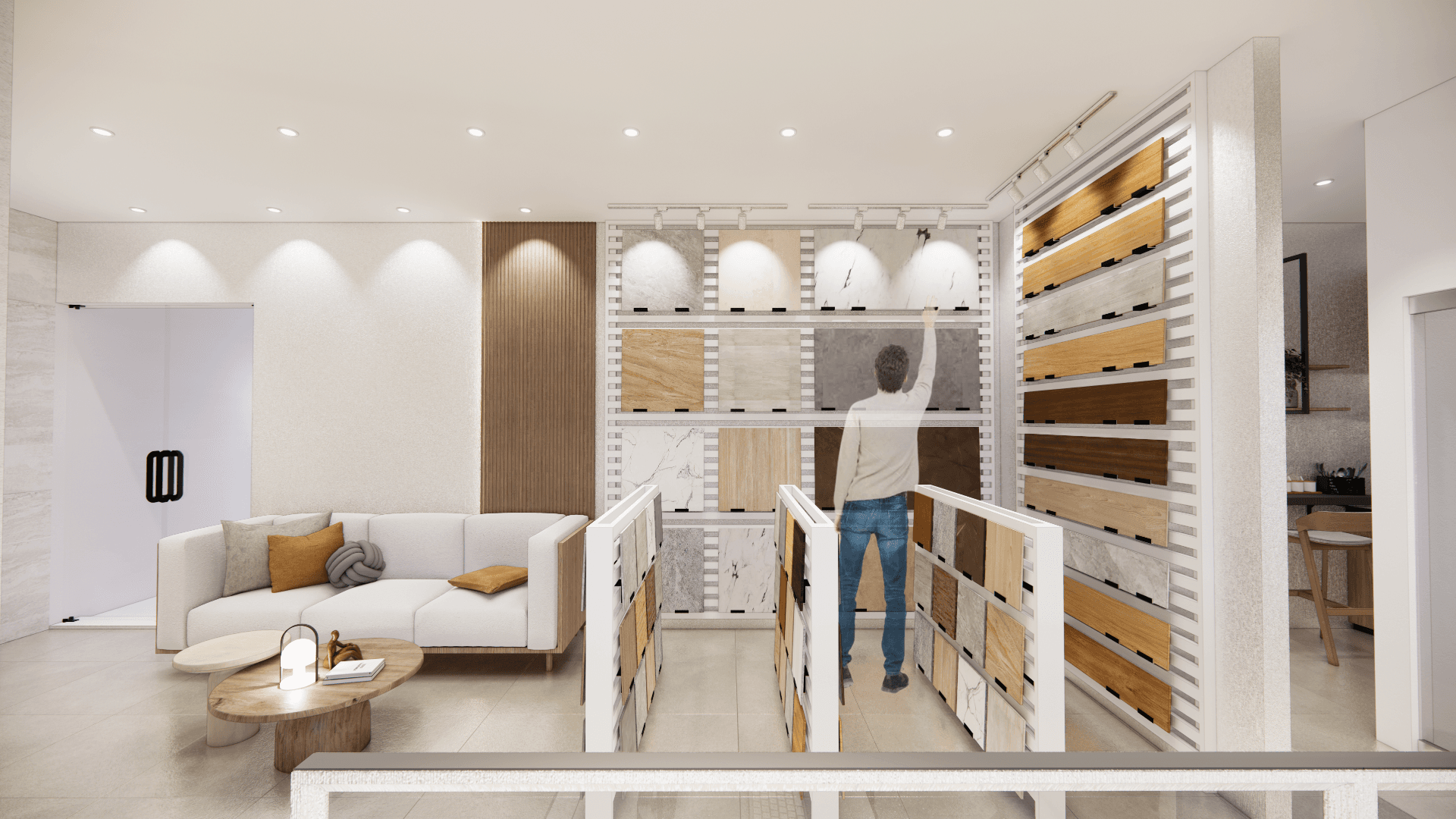Tile Co. — consultation area with sample surfaces