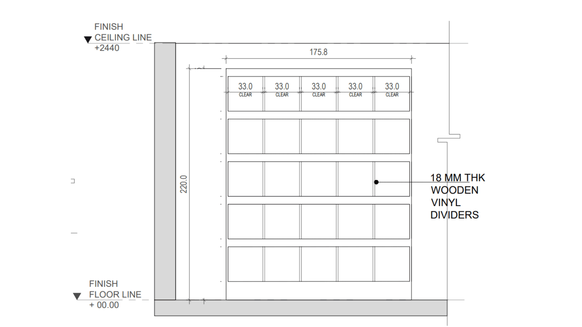Vinyl display shelf — technical drawing