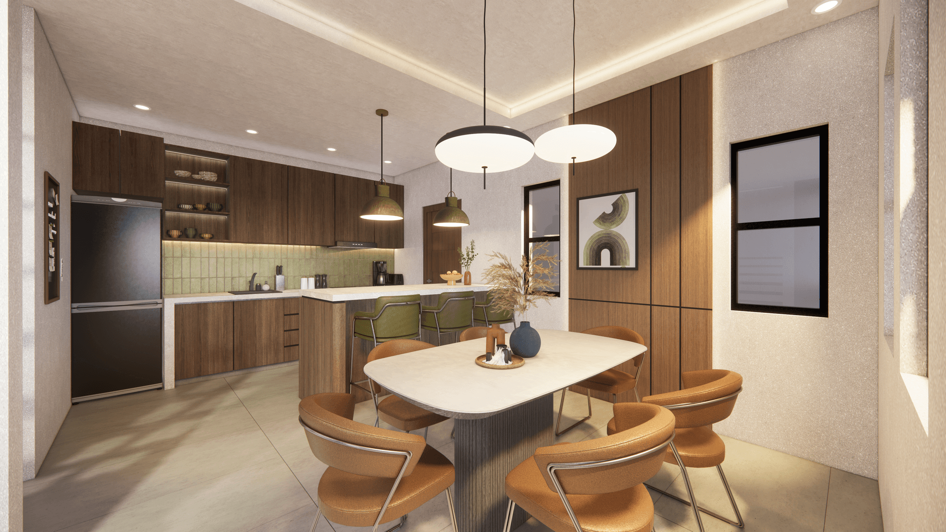 C House — dining area connecting living and kitchen