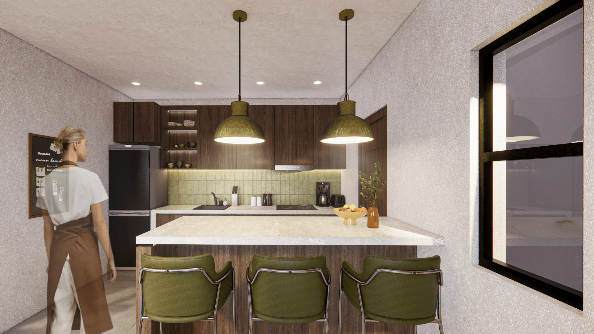 C House — kitchen area with island counter