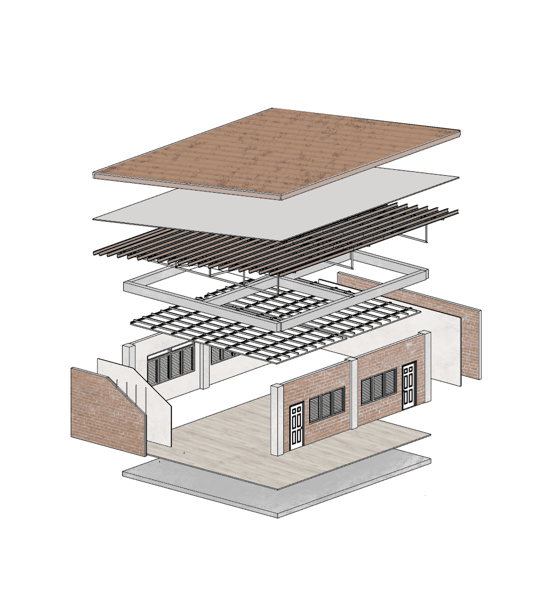 Architectural Capstone — axonometric diagram and material key