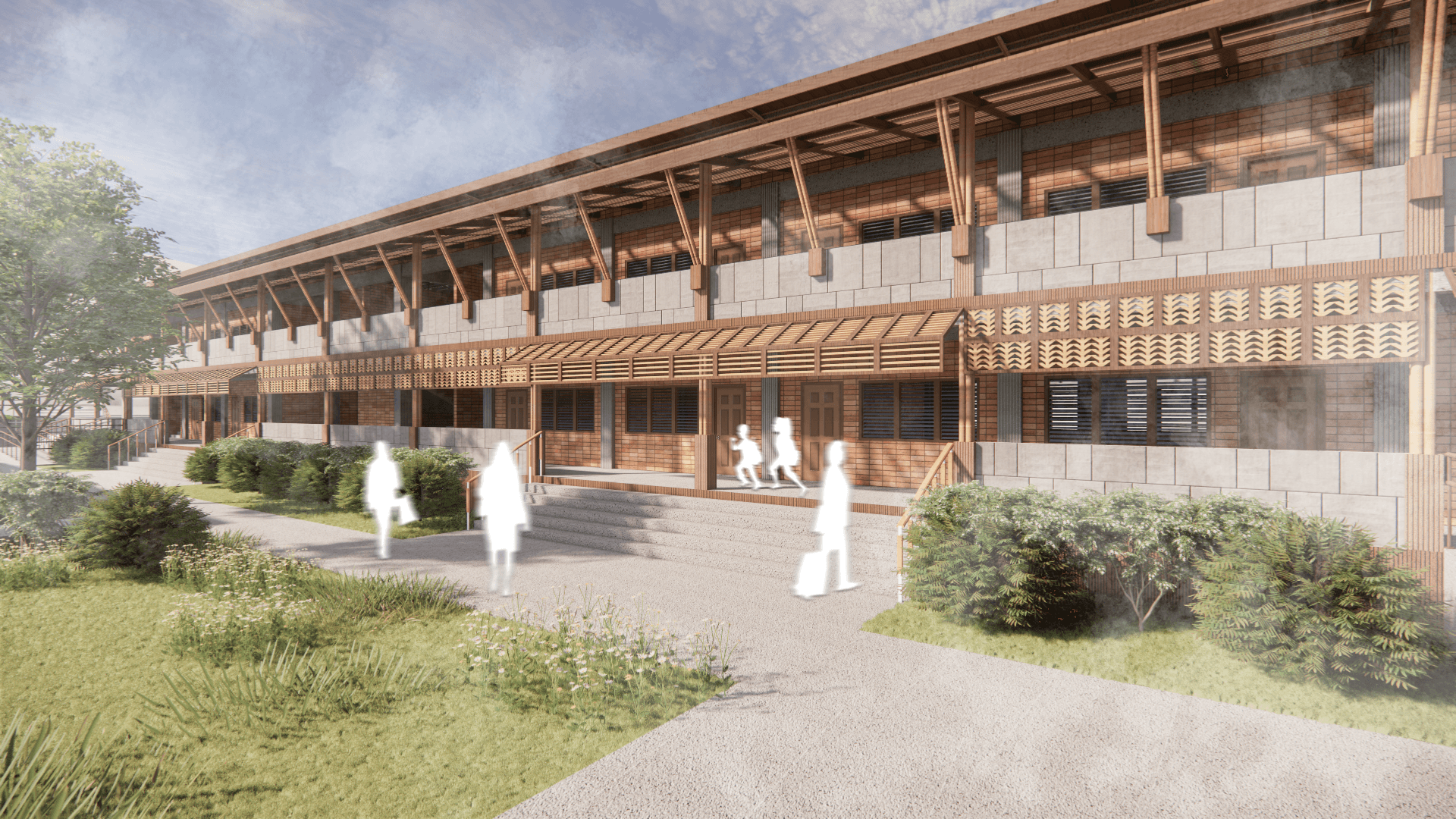 Architectural Capstone — courtyard elevation with screened verandas
