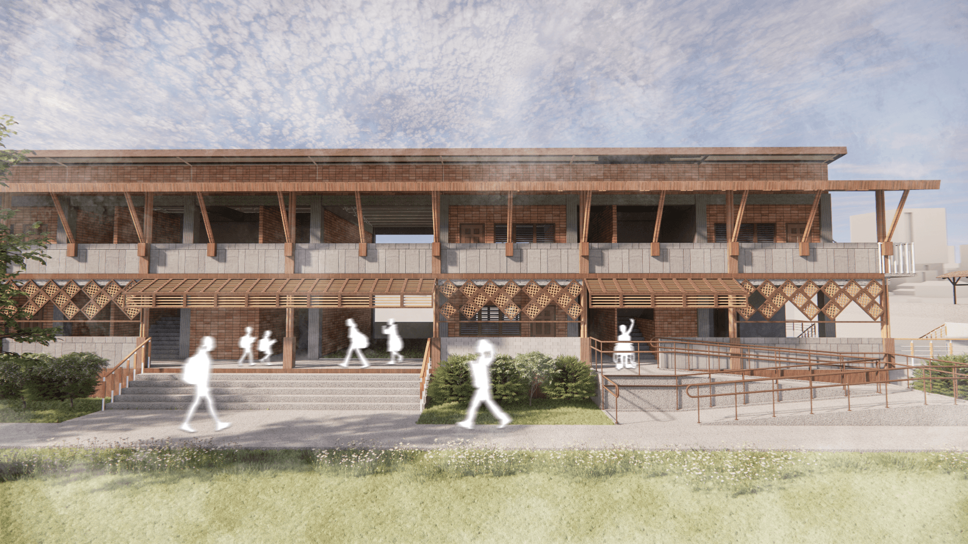 Architectural Capstone — exterior view showing brick mass and shading